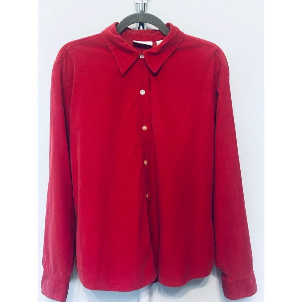 Liz Claiborne Lizsport Red Corduroy Button Down Shirt Womens XL Long Sleeve - Picture 2 of 6